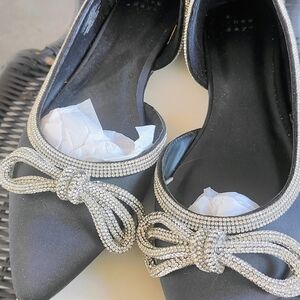 a new day Black Flats with Silver Rhinestone Bow